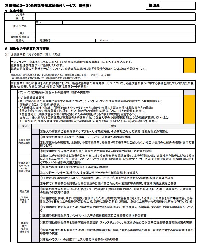 別紙様式2-2(処遇改善加算対象外サービス 総括表)